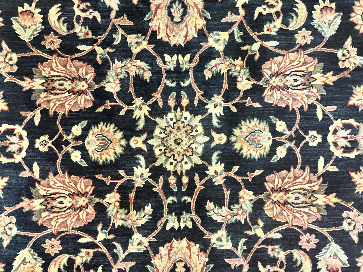 Vintage Oriental Rug 8x11, Floral Persian Design Carpet, Turkish Power Loomed Rug, Navy Blue Red Cream - Jewel Rugs, view 5