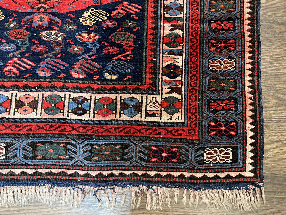 Antique Caucasian Seychour Rug 3.7 x 5.5, Collectible Oriental Carpet, Navy Blue and Red, Fine Kuba Rug, Vintage Rug, Wool Hand Knotted Rug - Jewel Rugs, view 10