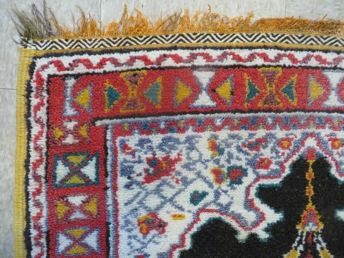 Antique Moroccan Runner Rug 3x7, Moroccan Prayer Rug, Double Mehrab Prayer Arches, Black and Red, Hand-Knotted Wool Carpet, Hallway Rug Nice - Jewel Rugs, view 6