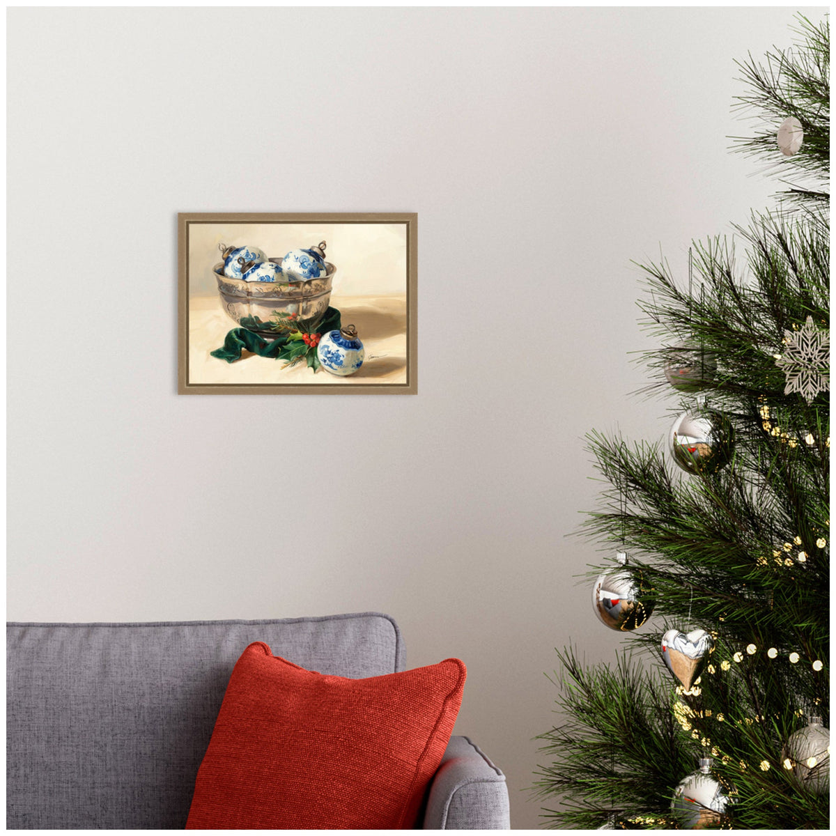 Blue Christmas 1 by Mary Sparrow Framed Canvas Wall Art Print