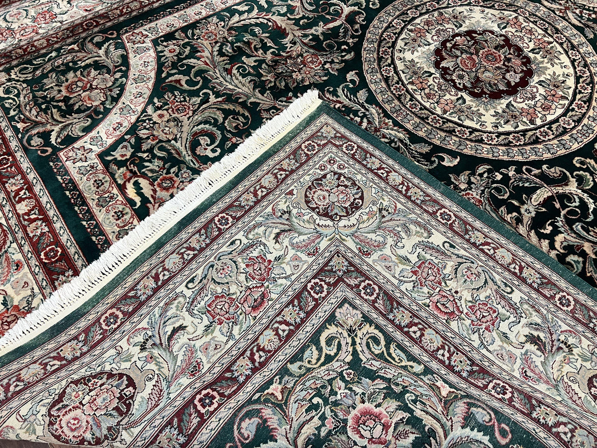 Pak Persian Rug 9x12, Dark Green and Cream, Floral Medallion, Elegant Handmade Wool Carpet 9 x 12 - Jewel Rugs, view 11