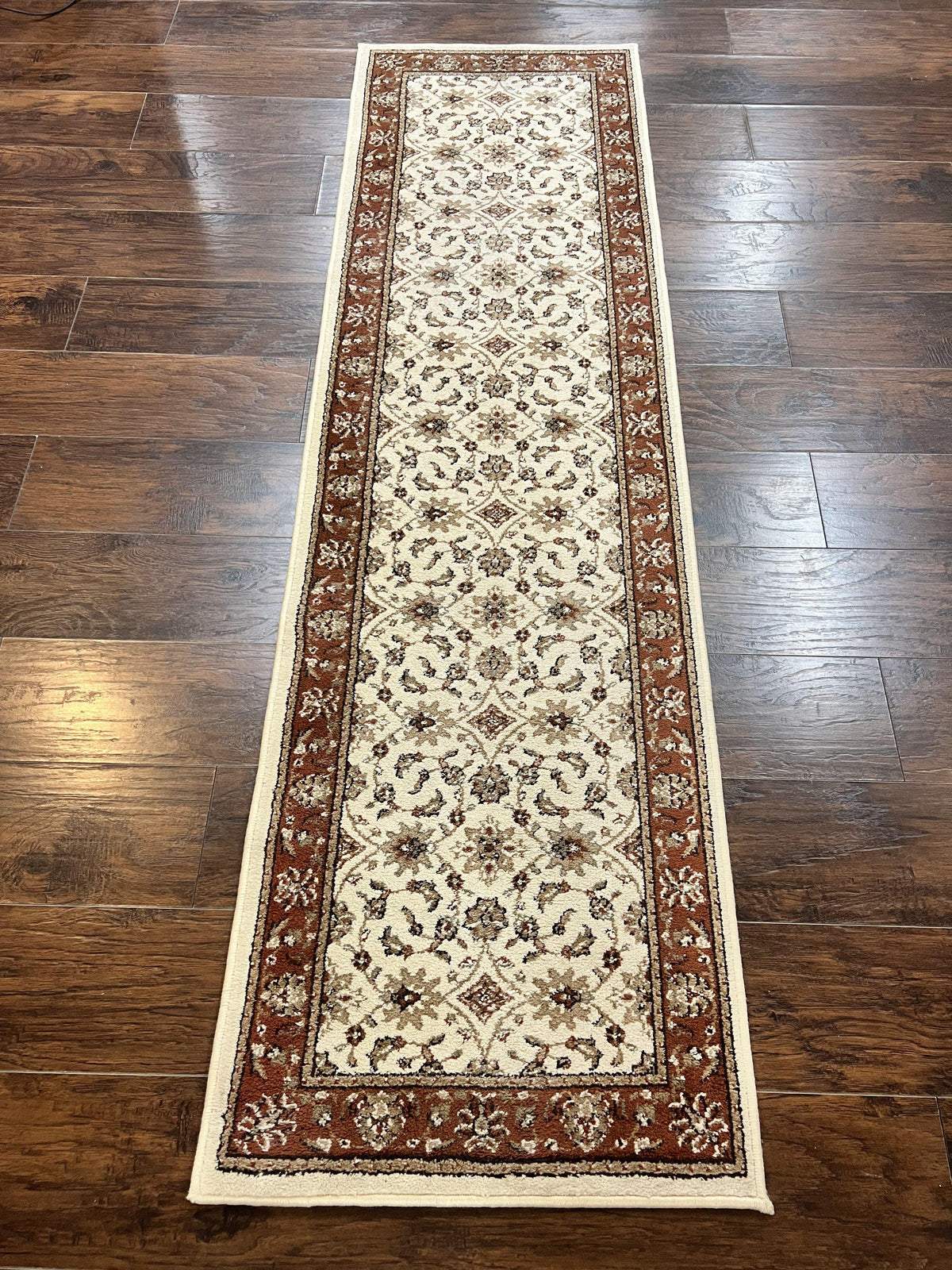Runner Rug 2 x 7.6, Skinny Runner, Oriental Rug for Hallway, Ivory & Rust Red, Floral Allover - Jewel Rugs, view 2