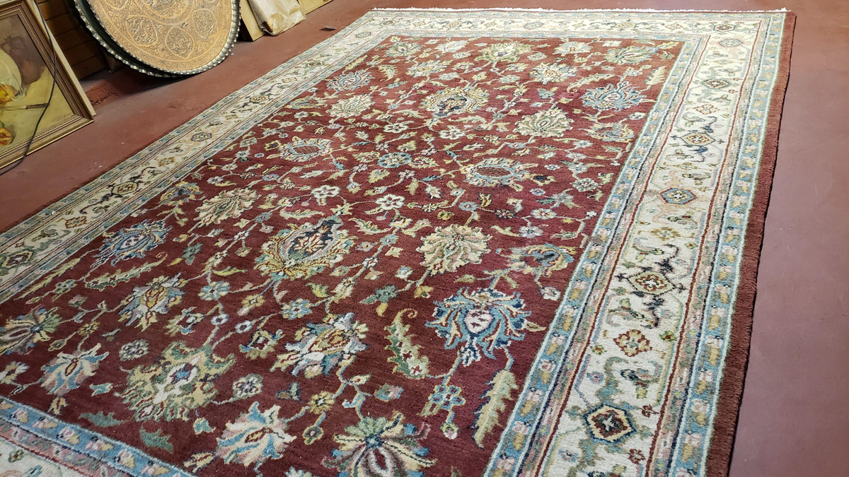8x12 Indo-Mahal Rug, Floral Allover, Red & Beige, Wool Vintage Handmade Traditional Carpet - Jewel Rugs, view 3