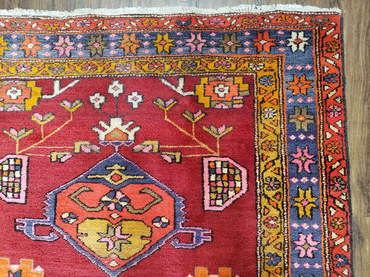 Antique Persian Karajeh Runner Rug 4.4 x 11 ft, Red Colorful Geometric Medallion Runner - Jewel Rugs, view 8