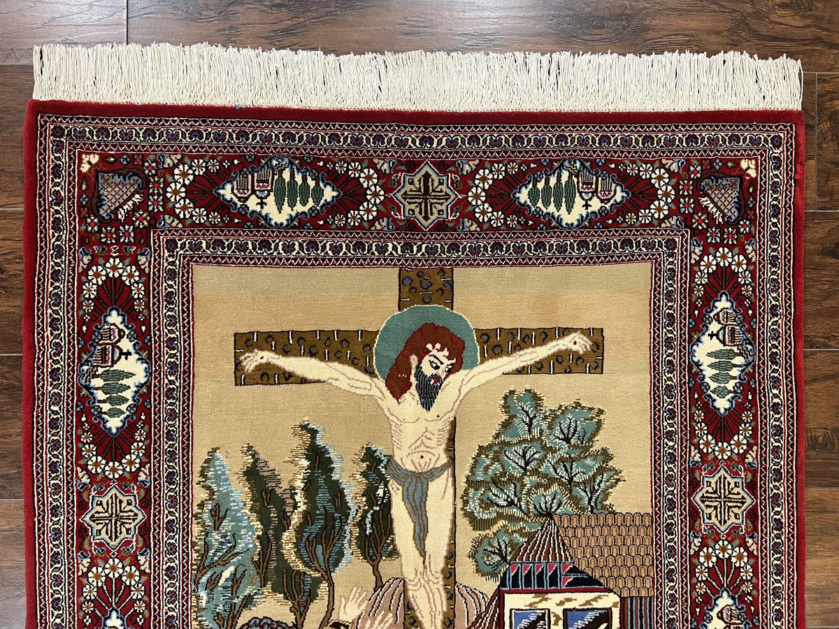Persian Kashan Pictorial Rug 3x5 - Jesus on Cross - Jewel Rugs, view 3