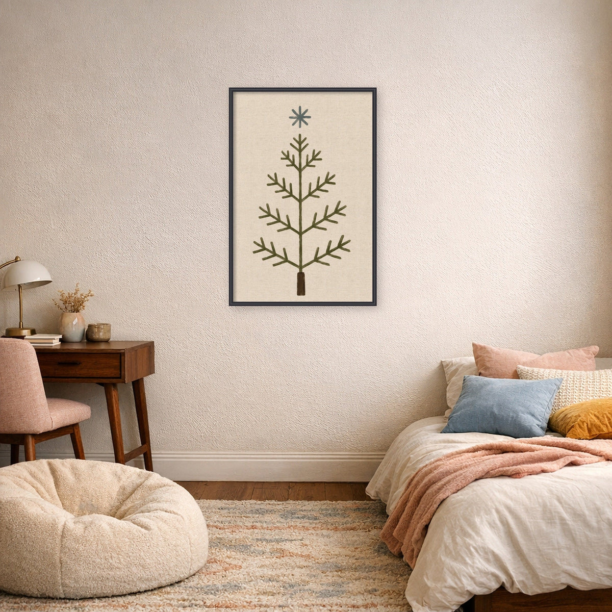Framed Fabric Magnetic Board Scandi Tree Linen Wall Organization