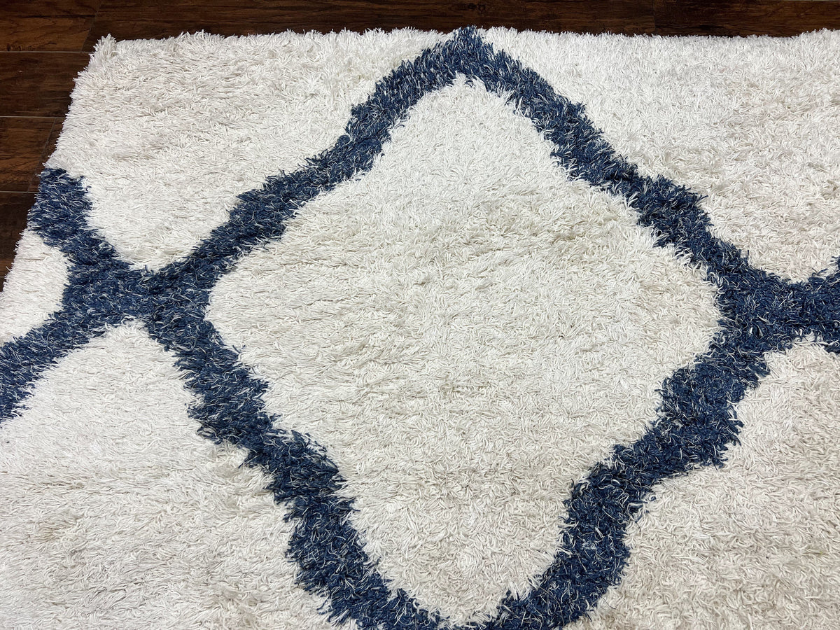 Modern Shag Rug 9x12, Ivory and Dark Blue, Diamond Pattern, Soft, Room Sized, Contemporary Rug, Plush - Jewel Rugs, view 6