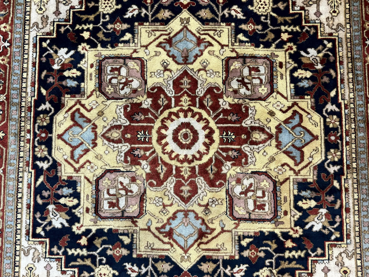 Indo Persian Heriz Rug 8x10, Geometric Medallion, Serapi Carpet, Wool Vintage Rug - Jewel Rugs, view 5