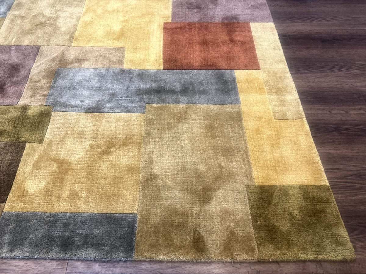 Modern Tibetan Wool Rug 8x10, Multicolor, Thick Pile, Contemporary, Nepali, Handmade - Jewel Rugs, view 10