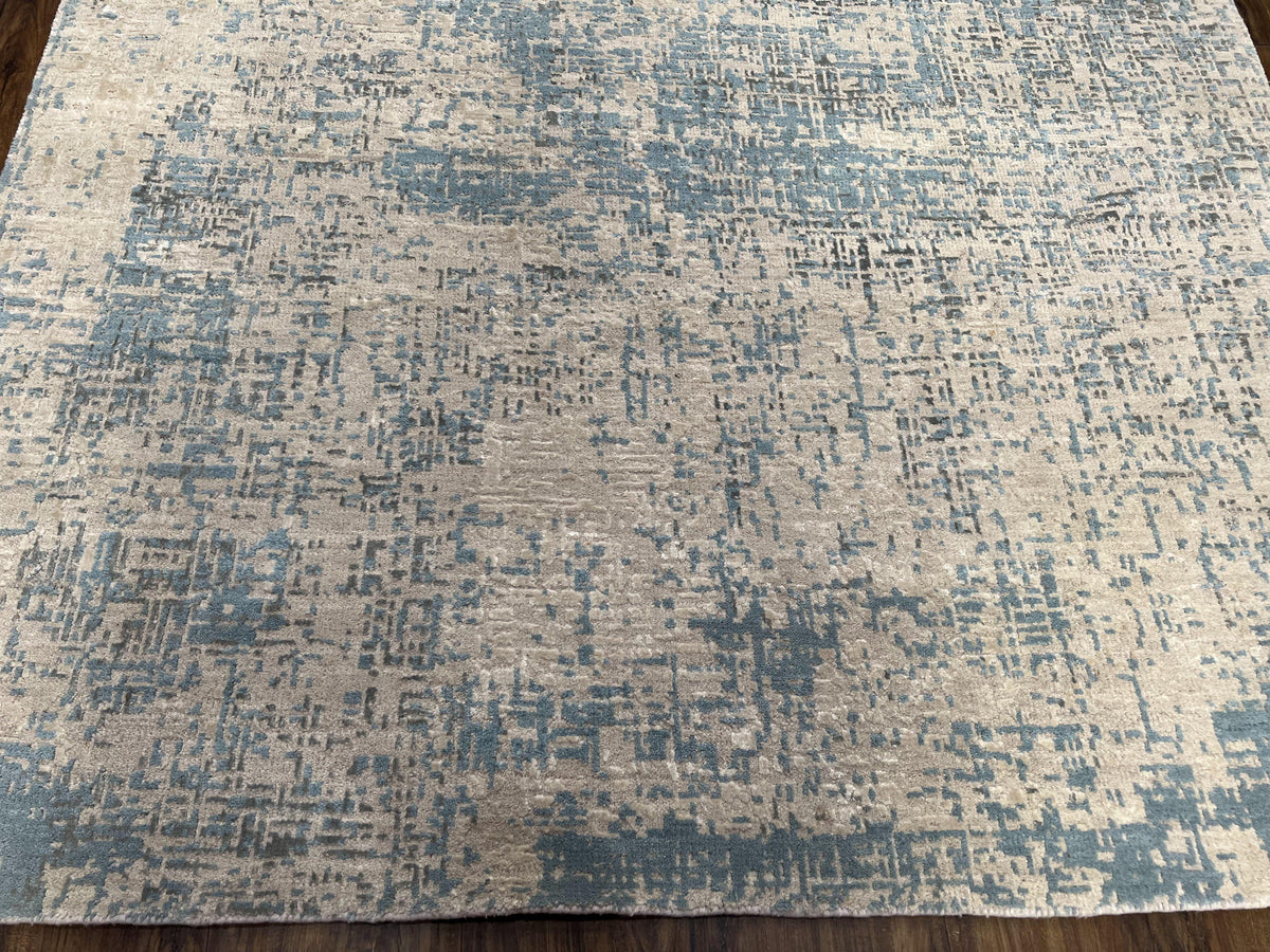 Modern Tibetan Rug 5x8 ft Light Blue and Gray Carpet, Contemporary Wool Rug, Handmade Nepali Rug, Raised Pattern, Tibet Area Rug, Nepal Rug - Jewel Rugs, view 6