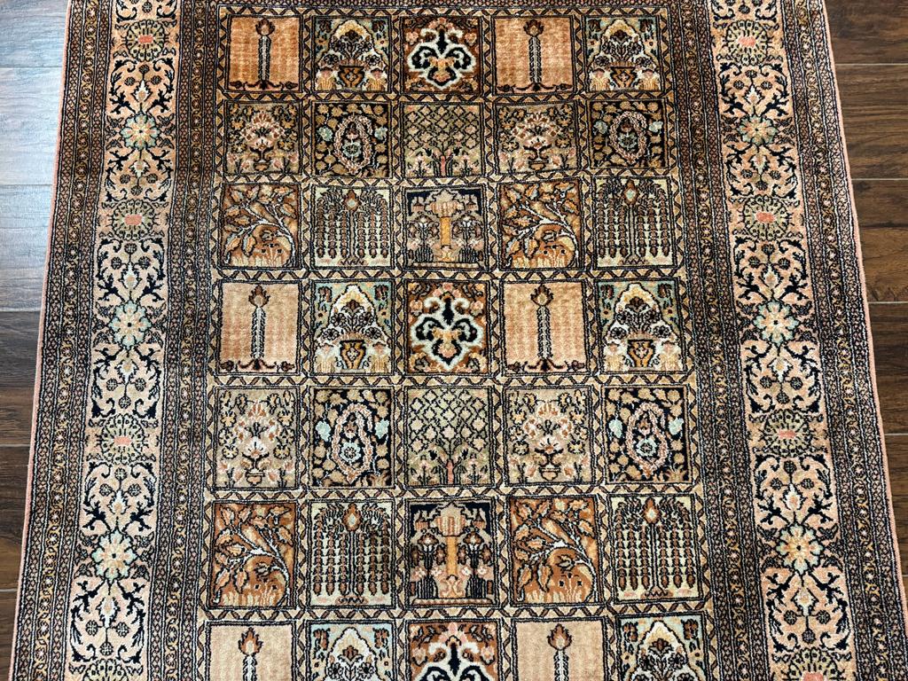 Indian Kashmiri Silk Rug 4x6, Panel Design, Multicolor, Fine - Jewel Rugs, view 5