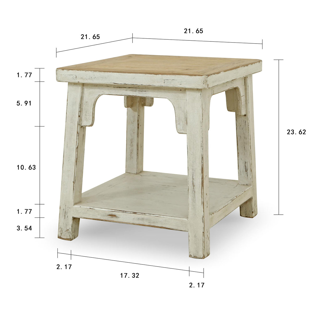 Amalfi Two Tones Side Table Antique Off White 22x22x24H