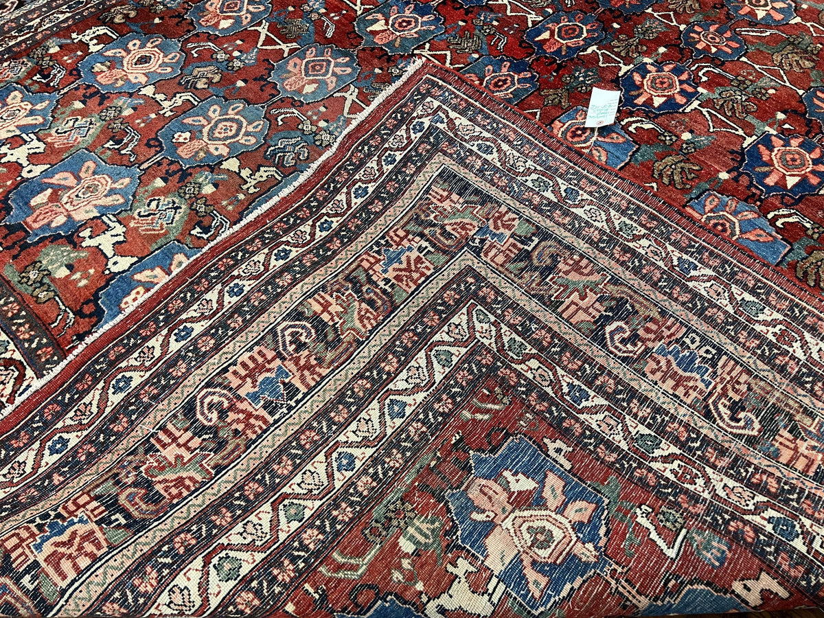 Antique Persian Bijar Rug 9x12 - Allover Motif, Red & Blue - Jewel Rugs, view 11