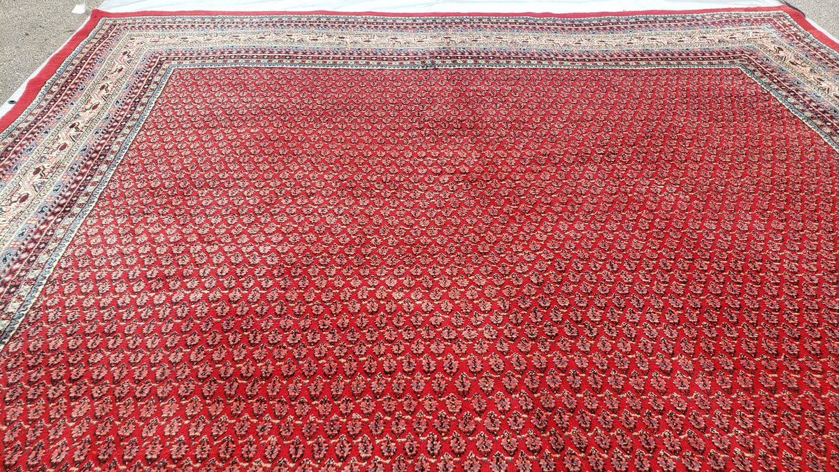 Persian Sarouk Mir Pattern, Red and Beige, Hand-Knotted, Wool, Paisley Boteh Design, 9'9" x 13', Semi Antique - Jewel Rugs, view 4