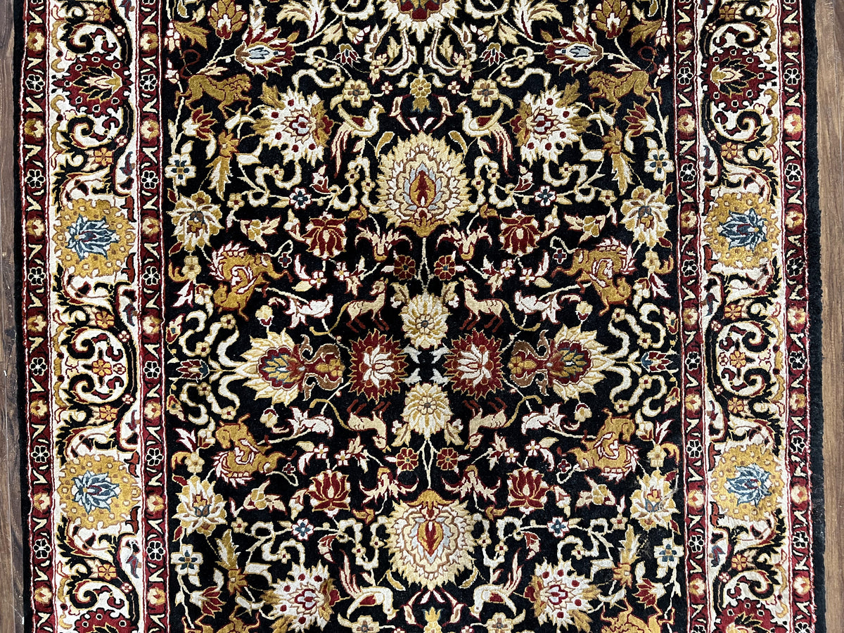 Sino Persian Silk Rug 3x5 Oriental Carpet 3 x 5 Fine Silk Rug, Black Ivory Gold, Animal Motifs, Flowers, High Quality, Vintage Silk Rug Wow - Jewel Rugs, view 4