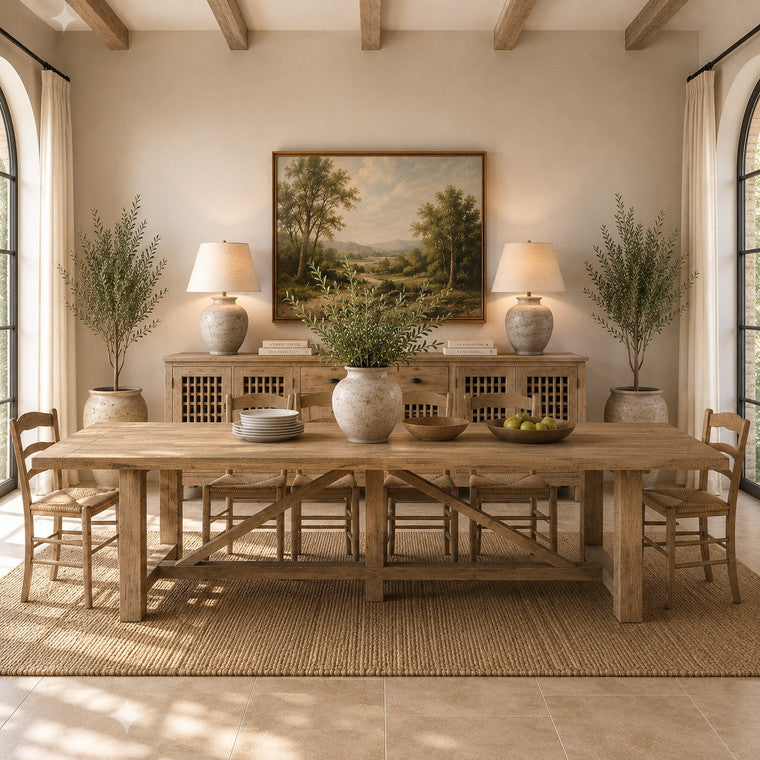 130" Long 40" Deep Capri Dining Table with Crossed Legs Weathered Natural image 3