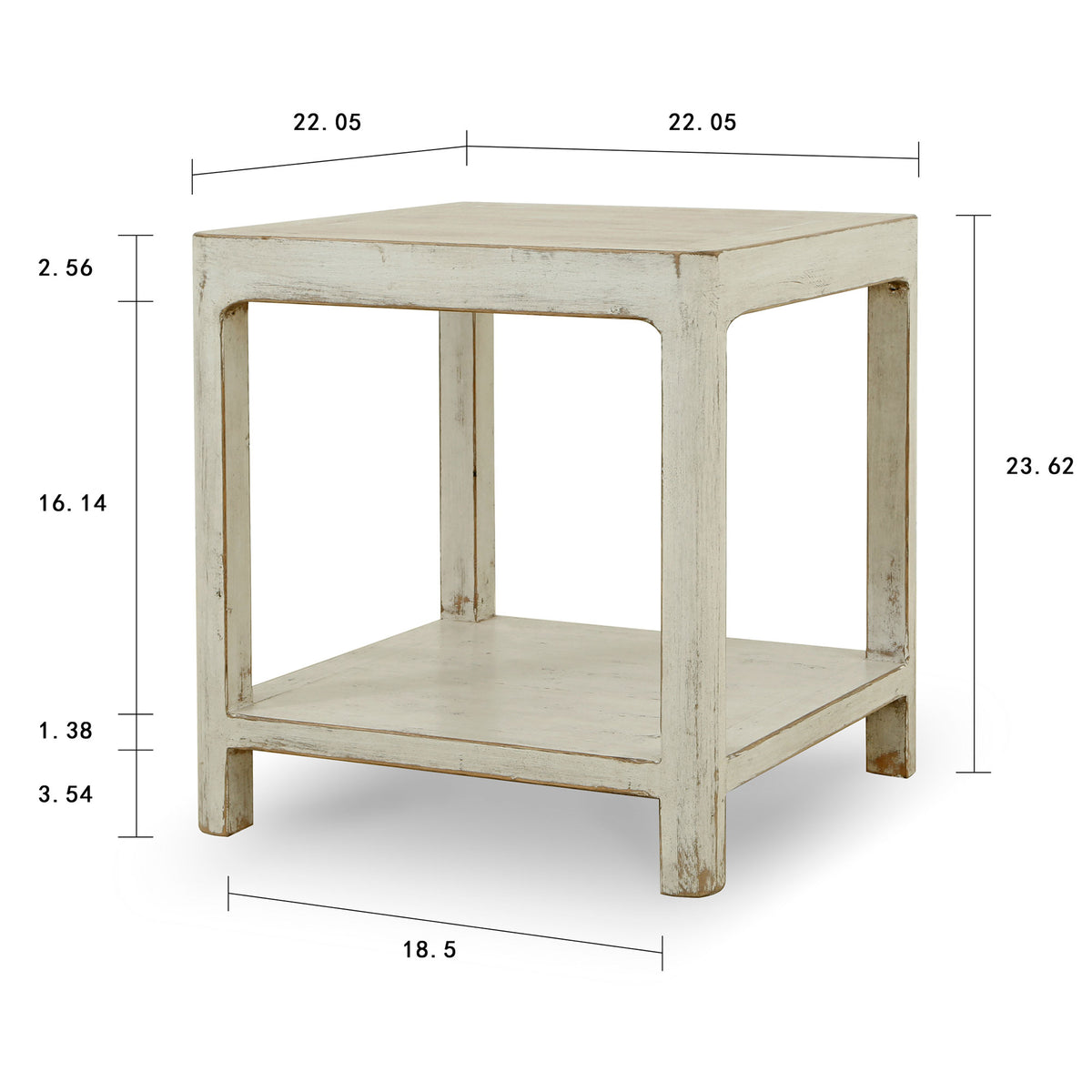 22x22 Peking Ming side table with round leg Antique off white large