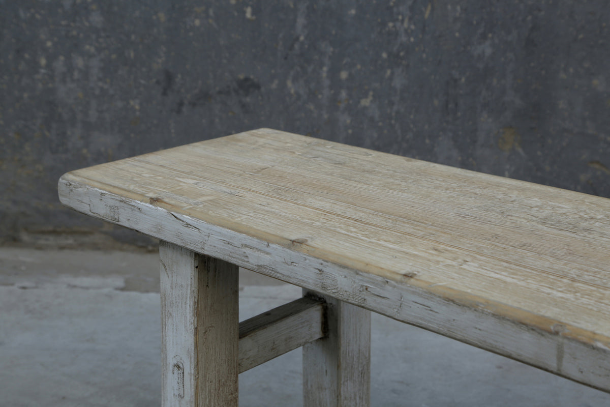 68"L Amalfi Two Tones old pine wood bench antique off white