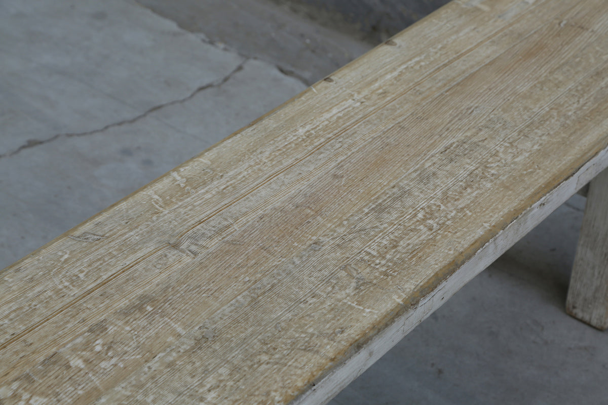 68"L Amalfi Two Tones old pine wood bench antique off white