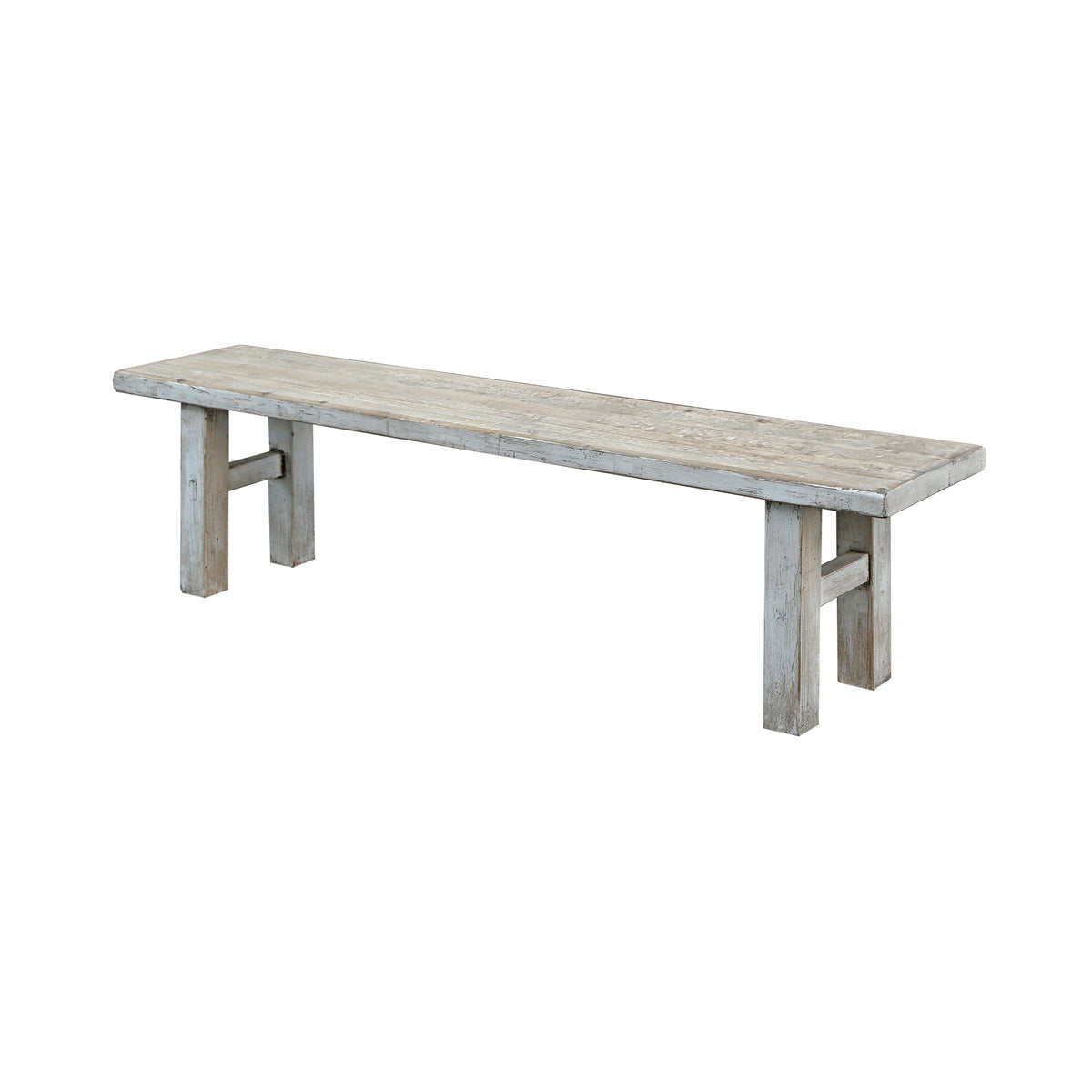 68"L Amalfi Two Tones old pine wood bench antique off white