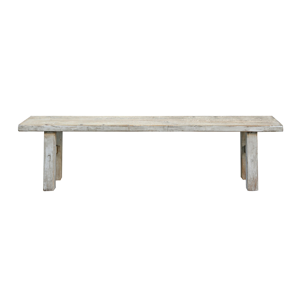 68"L Amalfi Two Tones old pine wood bench antique off white