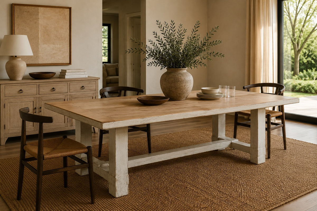 Amalfi Two Tones 9' Long Dining Table Antique off white