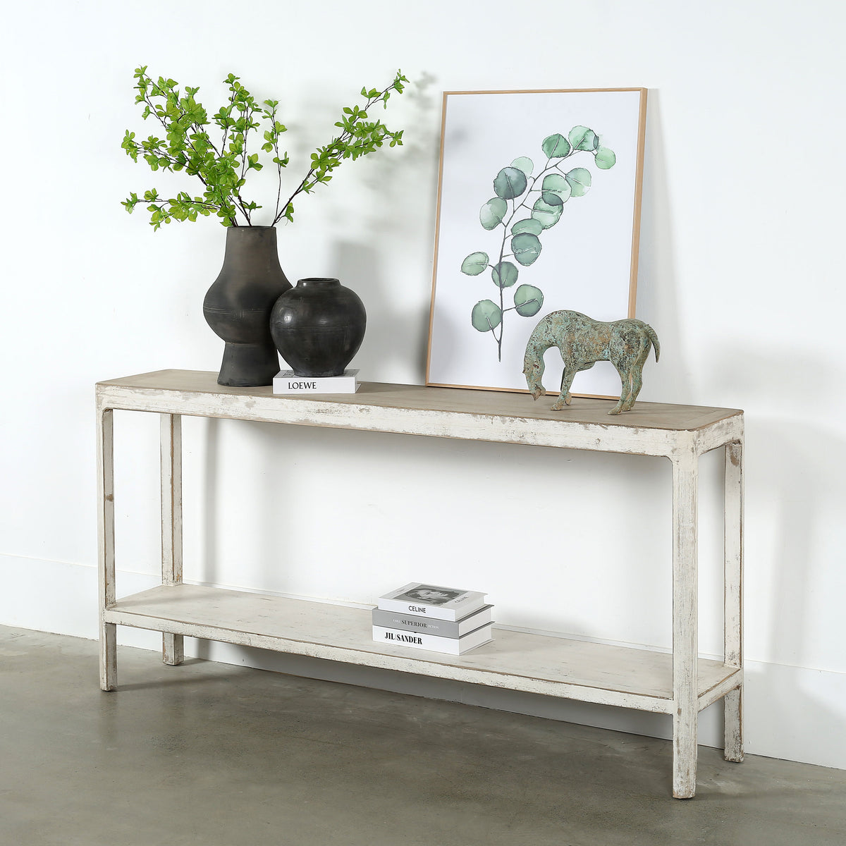 Peking Ming console table with round leg Antique off white Large