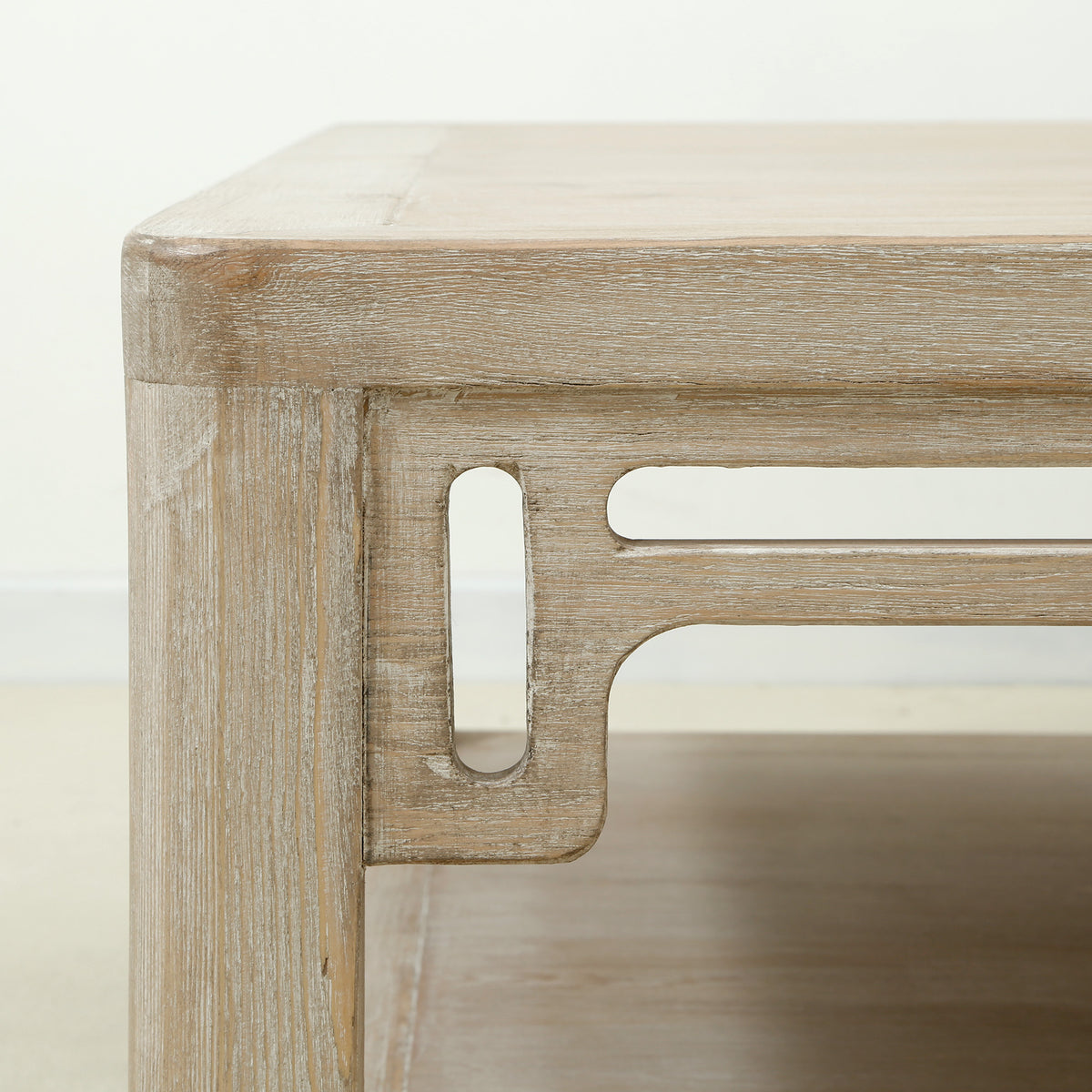 Ming Arch Square Coffee Table Weathered white wash 39x39