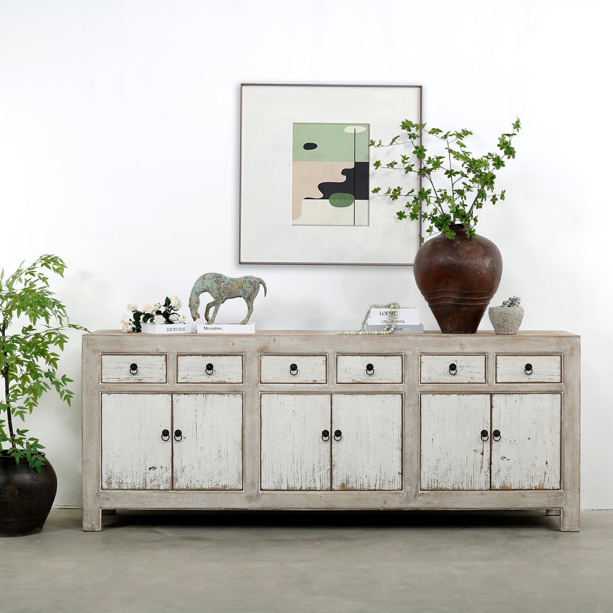 91" Amalfi Two Tones Buffet 6 Draw 6 Dr, Antique Off white