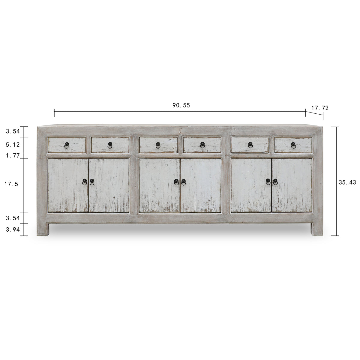 91" Amalfi Two Tones Buffet 6 Draw 6 Dr, Antique Off white