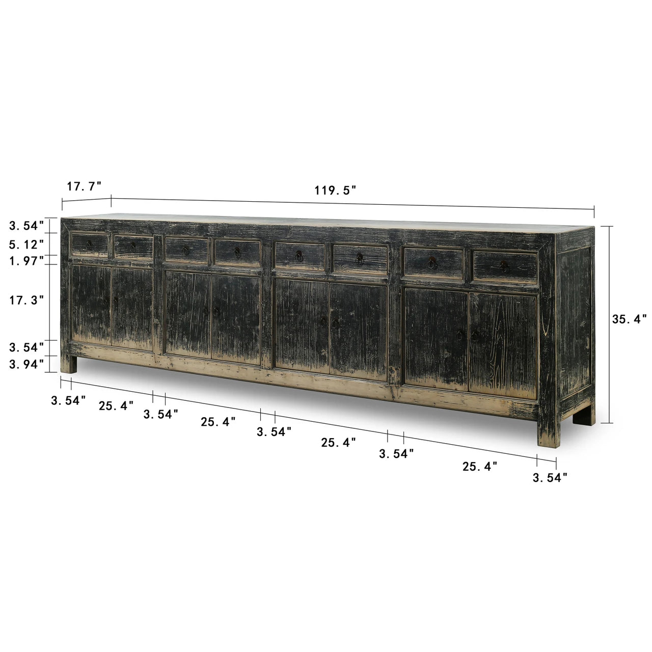 Eight Door Sideboard With Drawers | Distressed Natural Wood