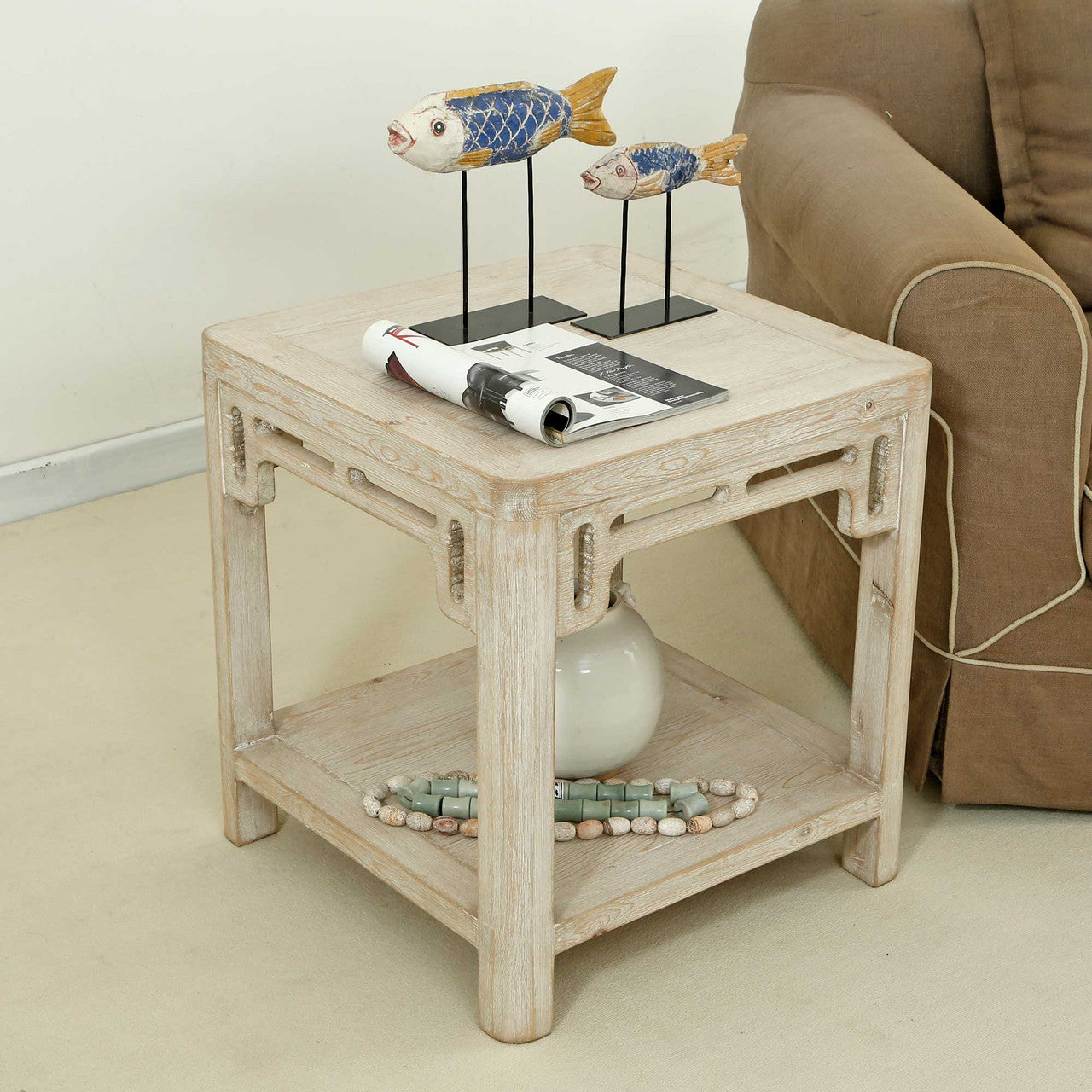 Ming Arch Side Table Weathered White Wash image