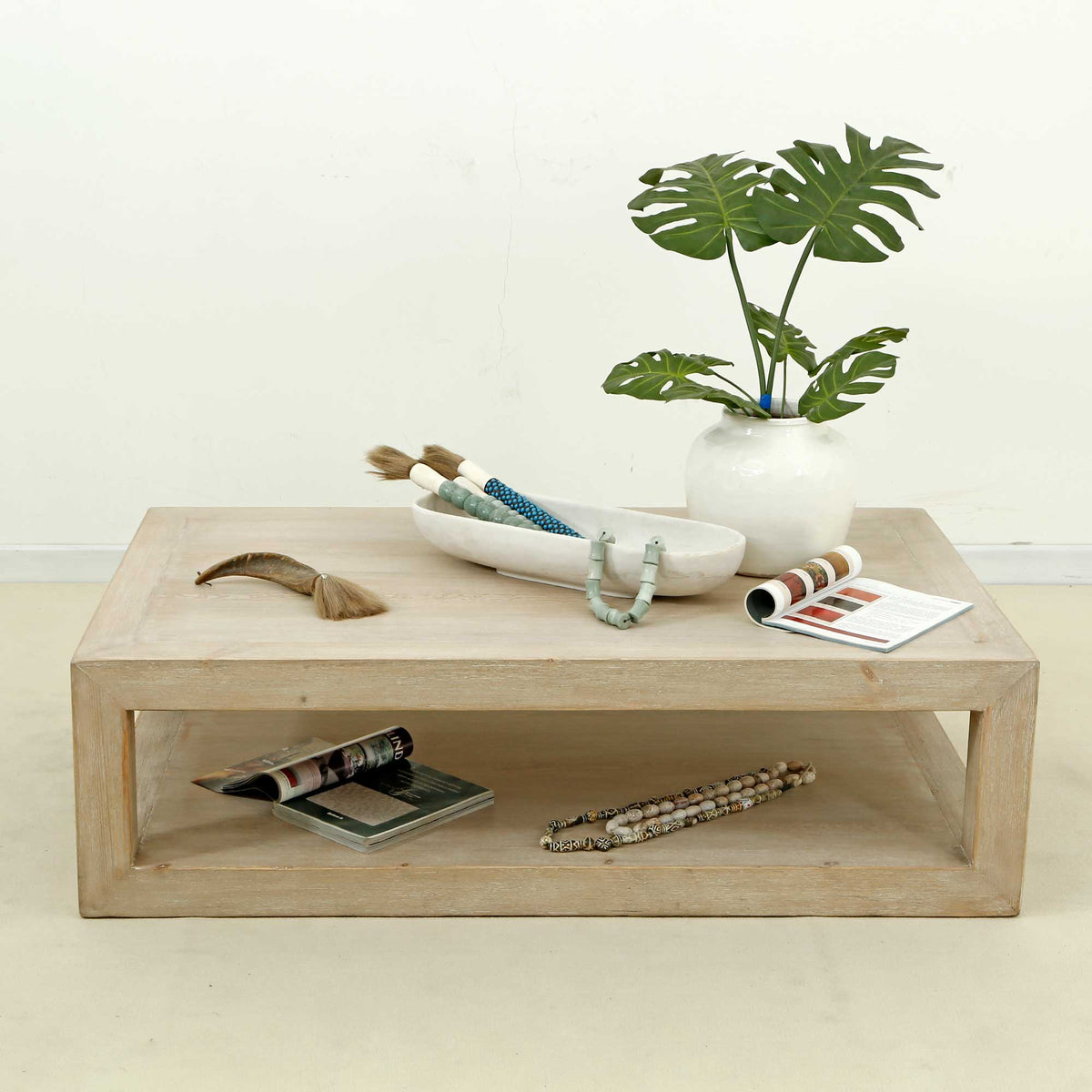 Peking Grand Framed Coffee Table Weathered White wash
