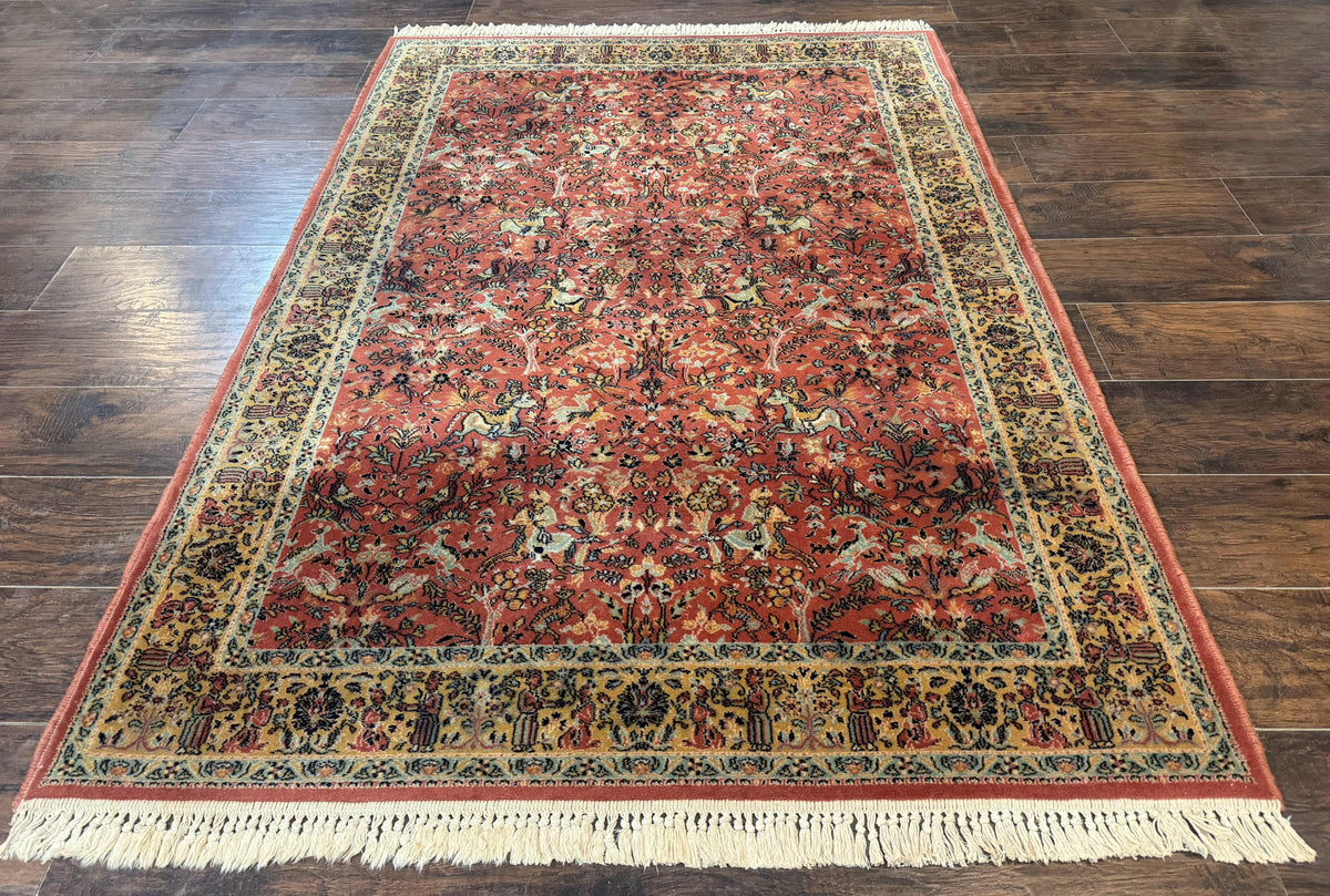Persian Hunting Design Rug 4.7 x 6.5, Hunting Scene, Red-Orange, Wool, Belgian Power Loomed Carpet - Jewel Rugs, view 2