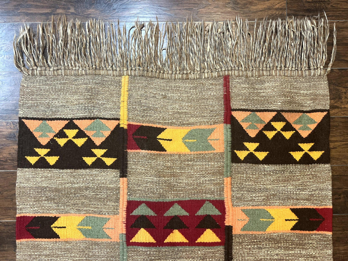 South American Flatweave Rug, Gray, Handmade Vintage Wool Bohemian Blanket - Jewel Rugs, view 4