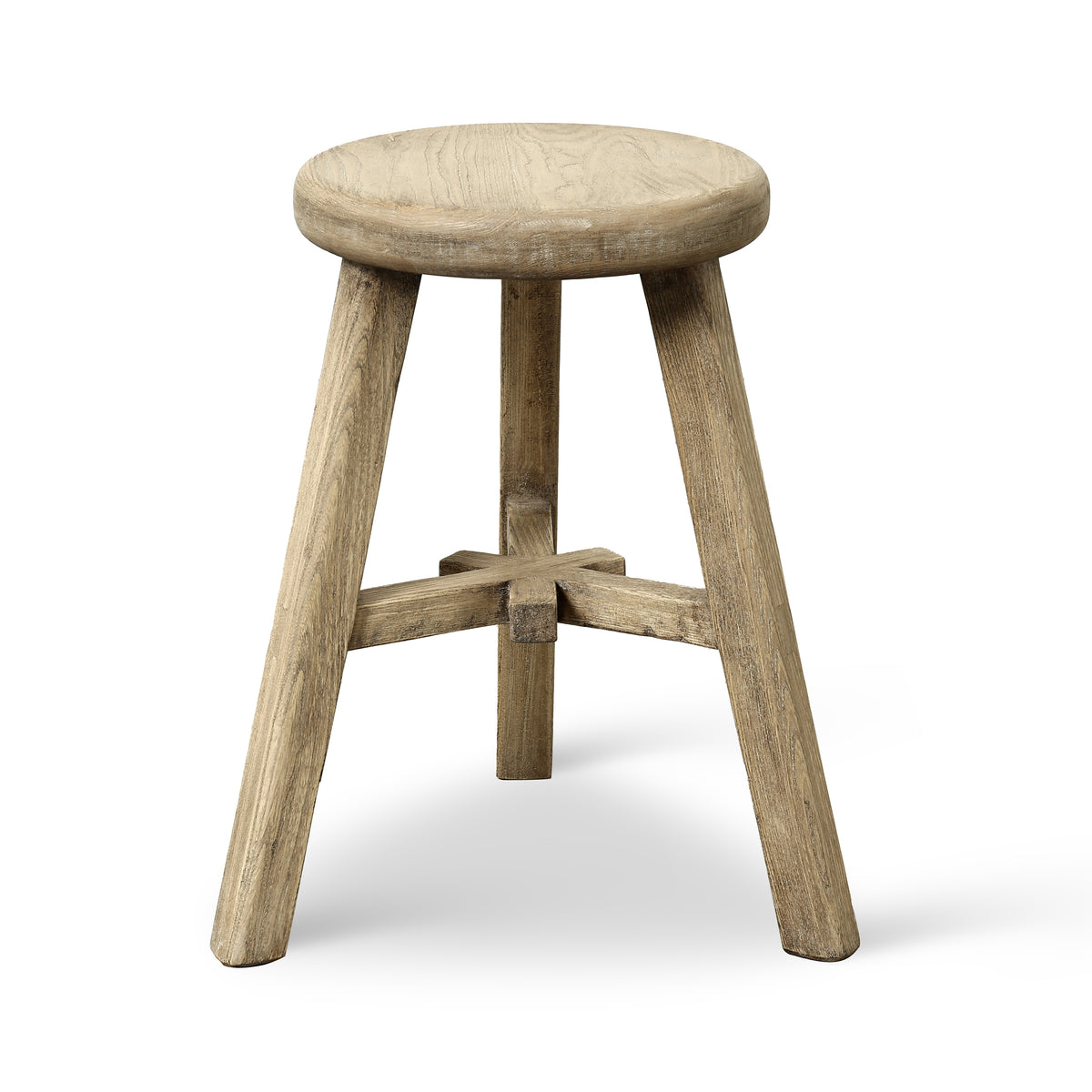 12 Inch Wide Solid Elm Round Stool Weathered Natural