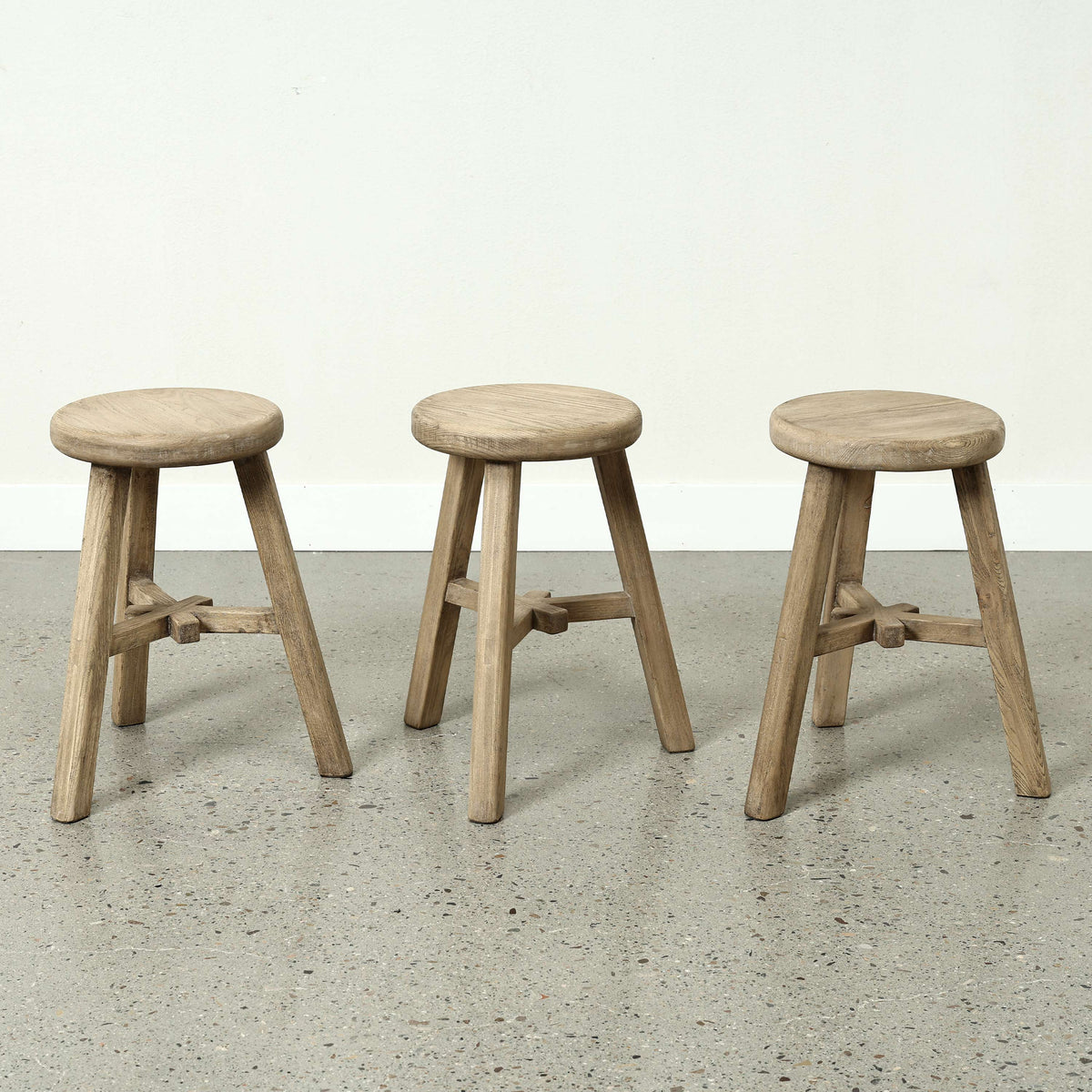 12 Inch Wide Solid Elm Round Stool Weathered Natural