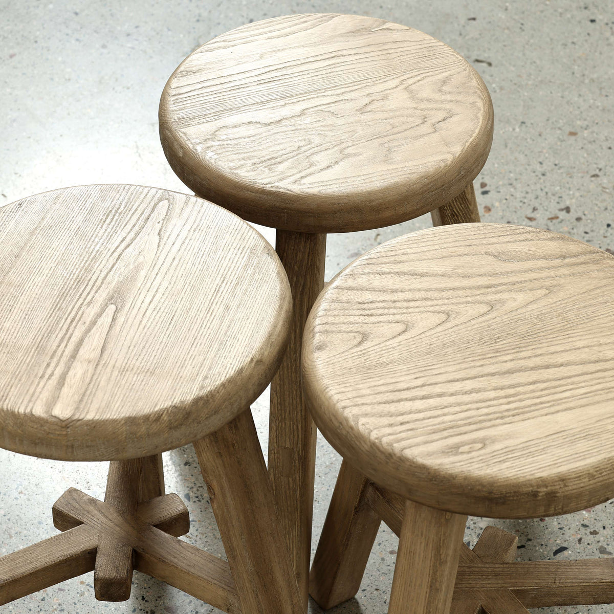 12 Inch Wide Solid Elm Round Stool Weathered Natural
