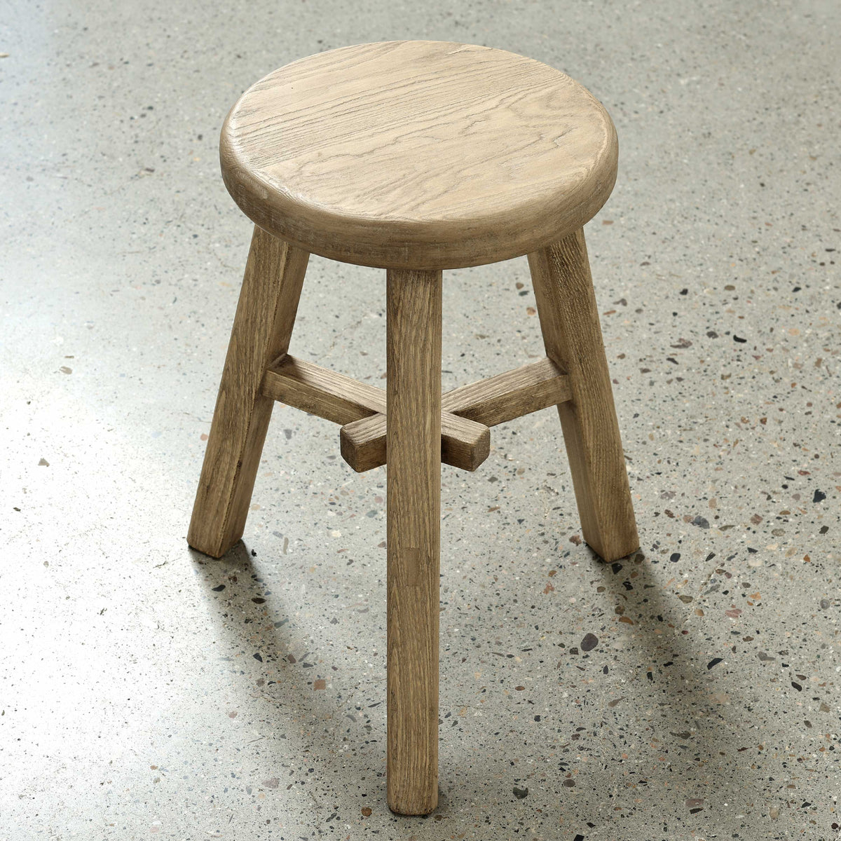 12 Inch Wide Solid Elm Round Stool Weathered Natural