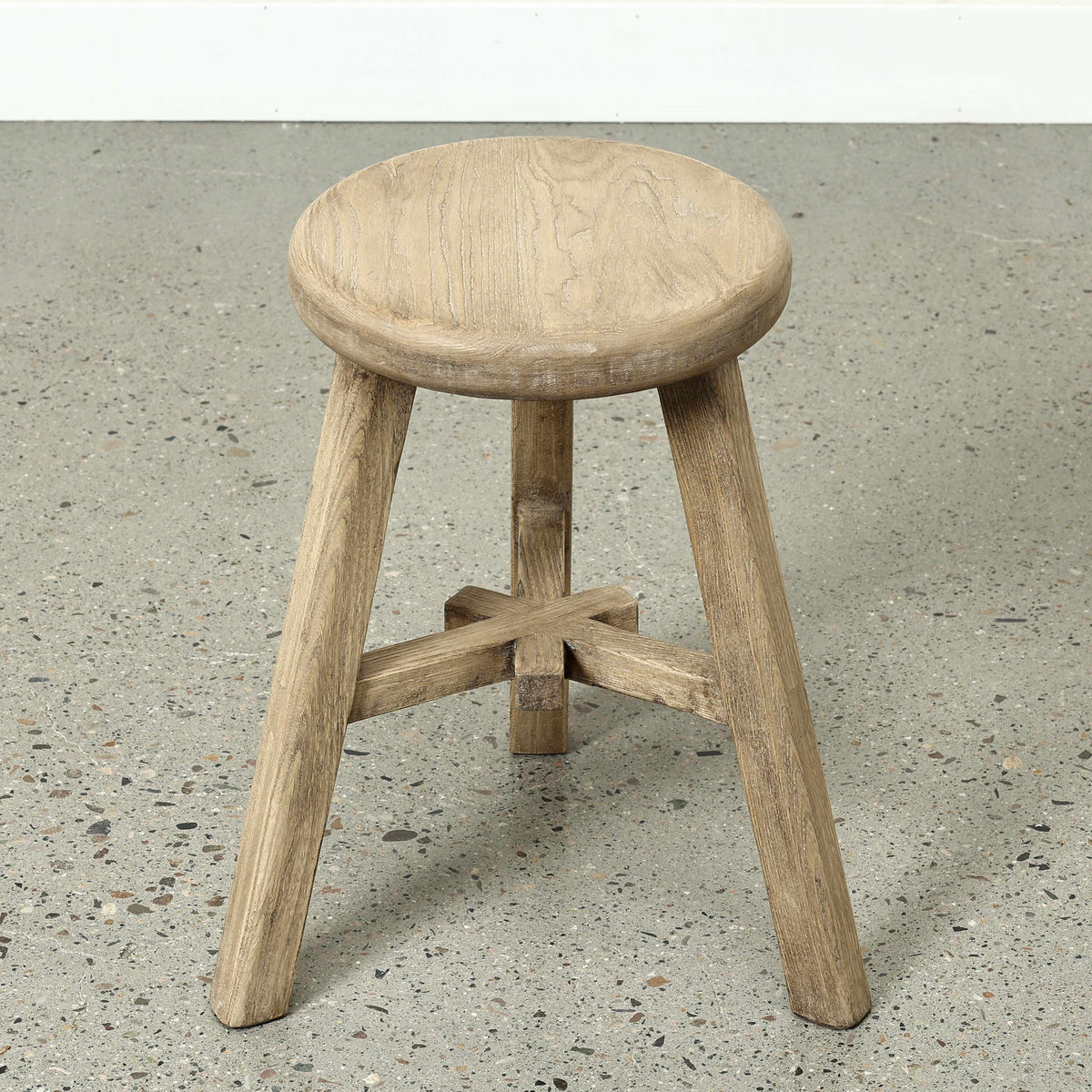 12 Inch Wide Solid Elm Round Stool Weathered Natural