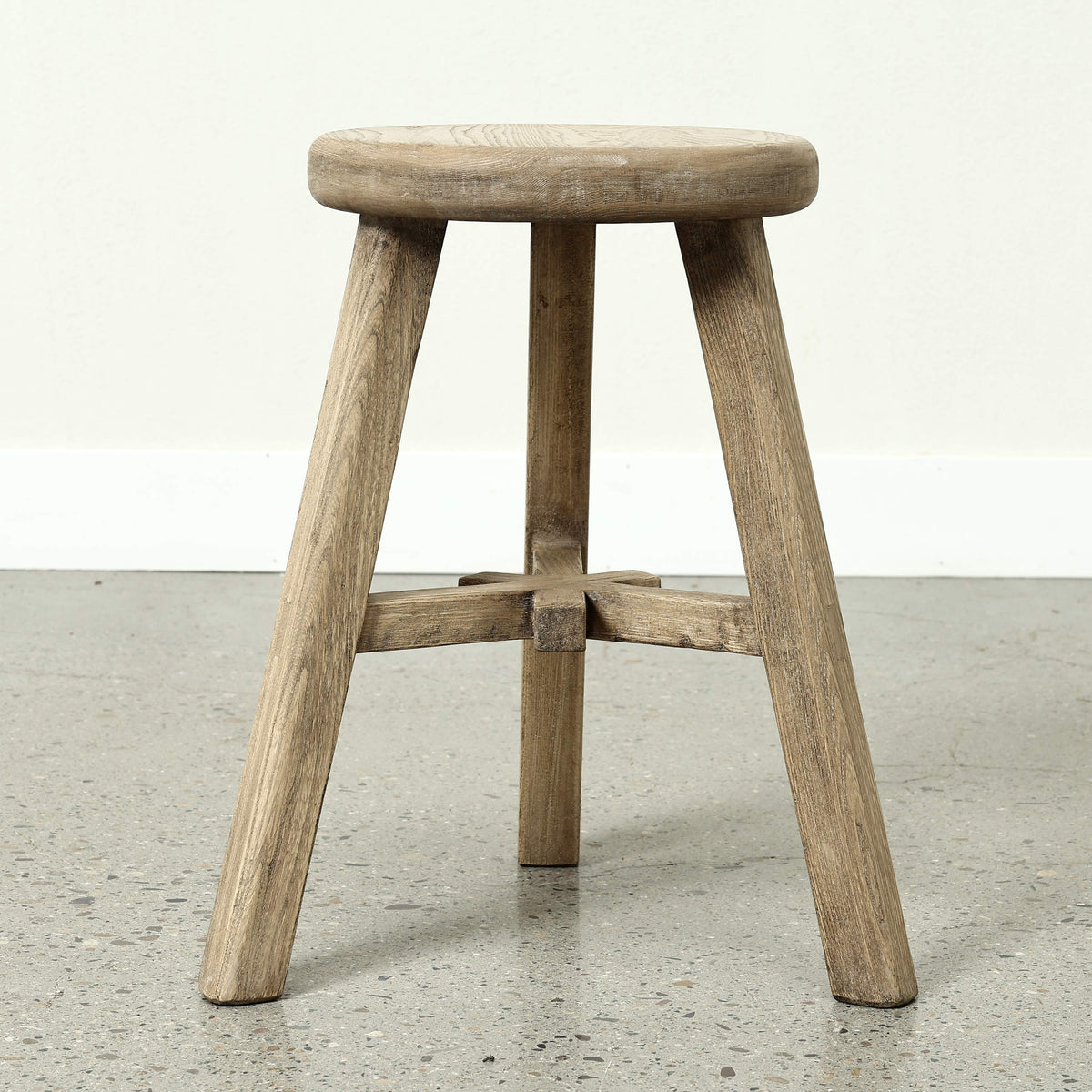 12 Inch Wide Solid Elm Round Stool Weathered Natural