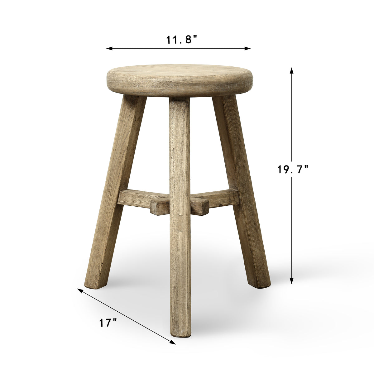 12 Inch Wide Solid Elm Round Stool Weathered Natural