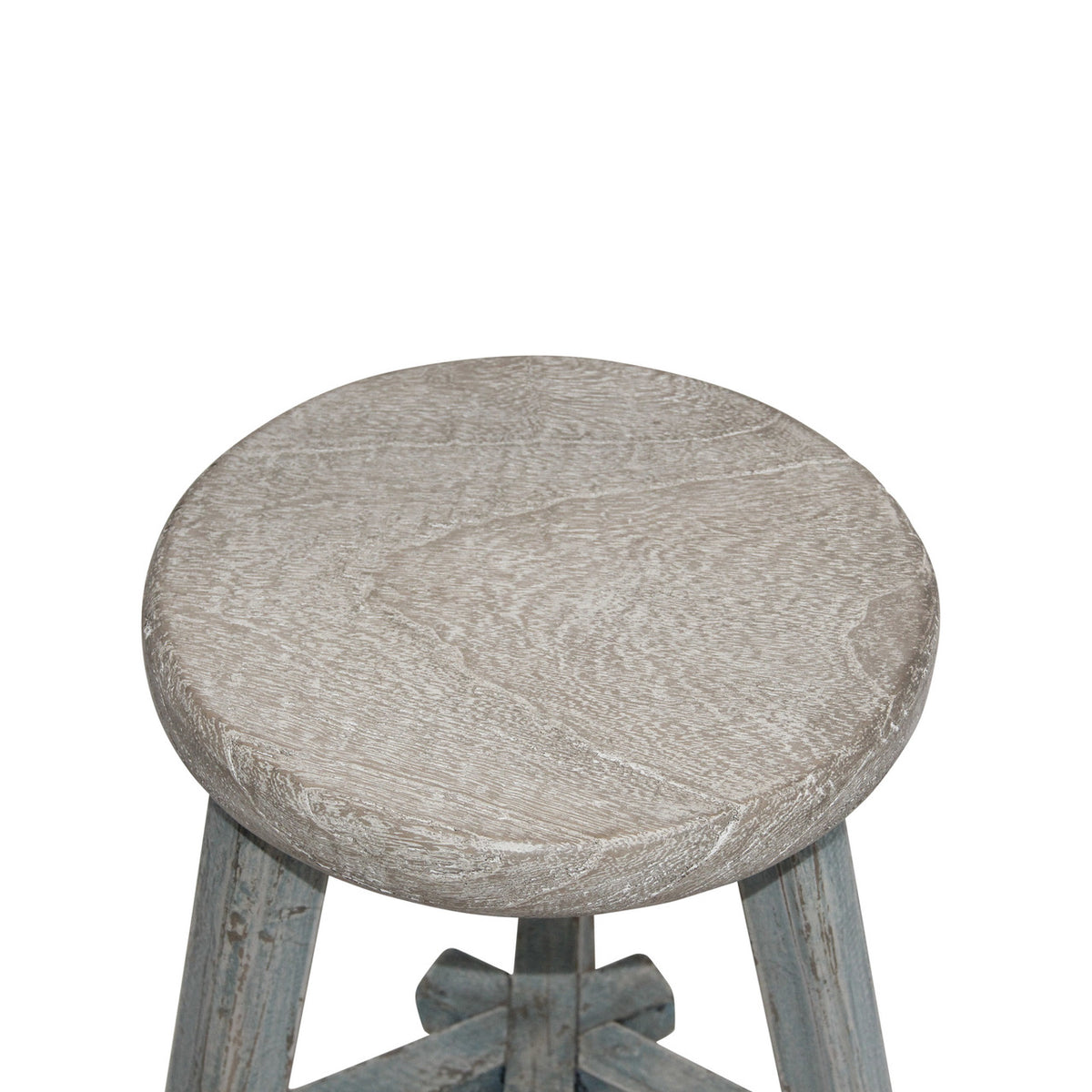 Elm round stool weathered soft aqua wash