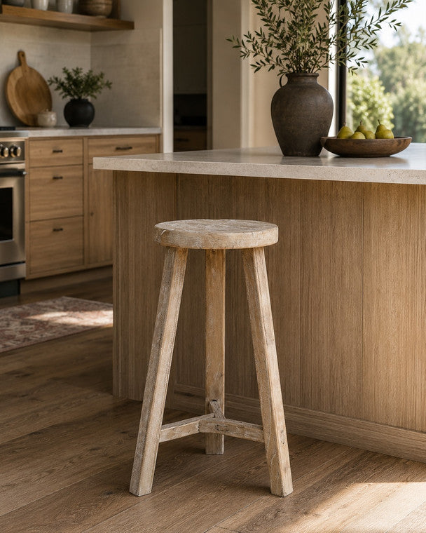 28" High Round Bar Stool Weathered Natural image 3