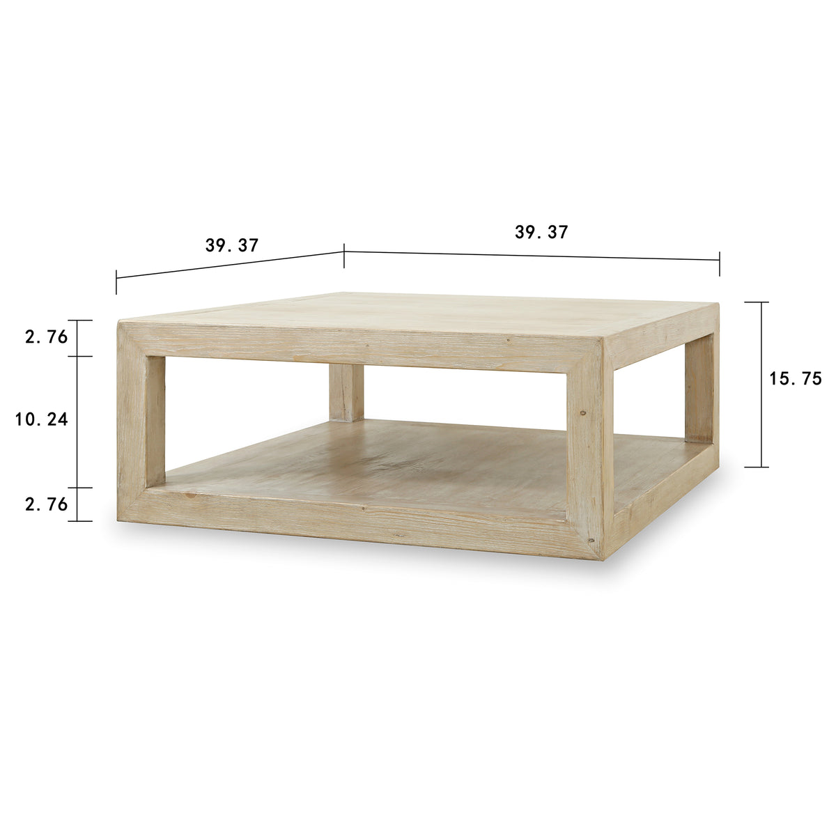 Peking Grand Framed Coffee Table Weathered White wash 39x39
