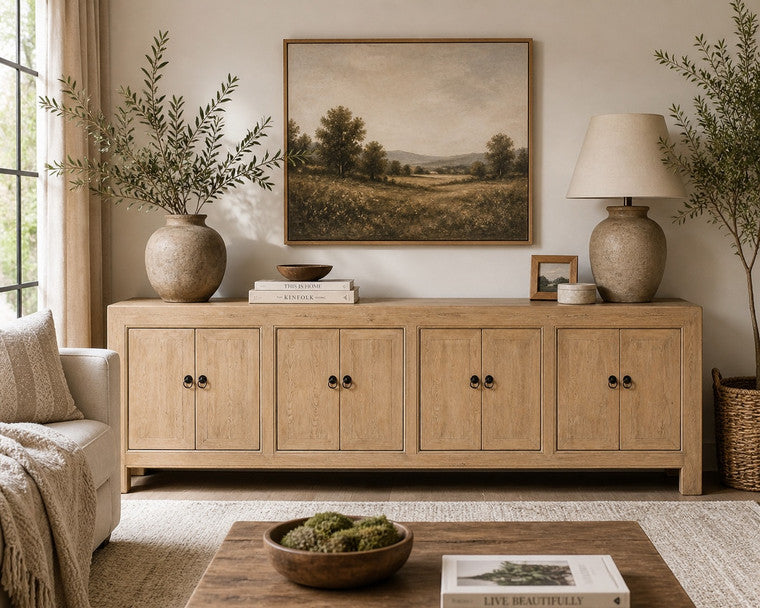 110 Inches Long 8 Doors Sideboard Weathered Natural Pine110x18x35.8H image 3