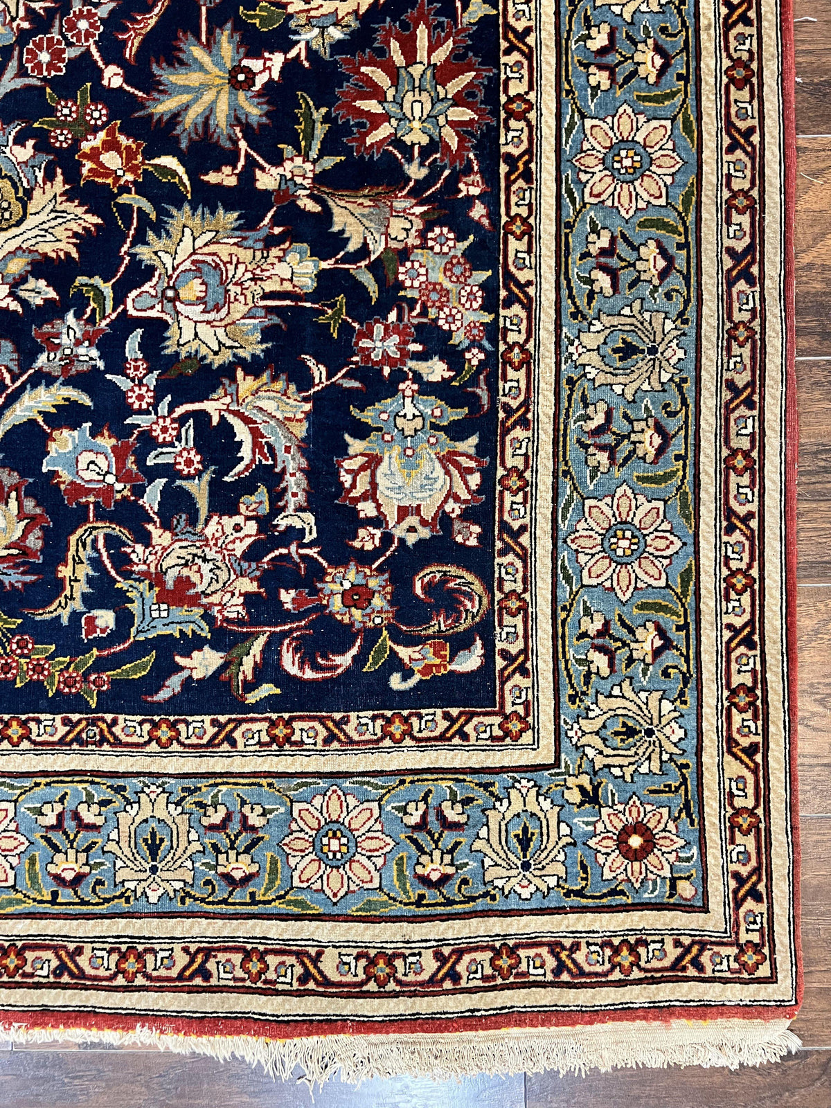 Blue Persian Qum Rug 5x7, Very Fine and Wonderful Authentic Persian Carpet, Wool Hand Knotted Vintage Semi Antique Oriental Rug, Floral, Ghom Qom Rug - Jewel Rugs, view 9