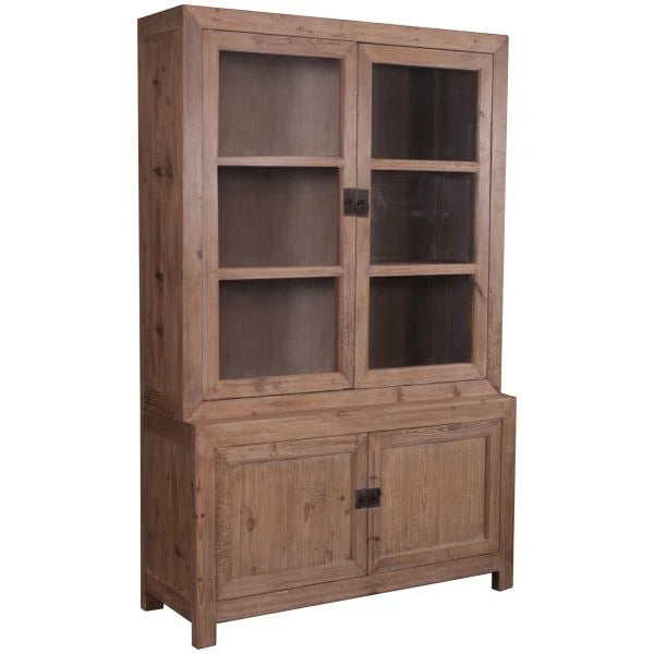 Four Door Glass Display Cabinet | Set Of 2 Natural Wood