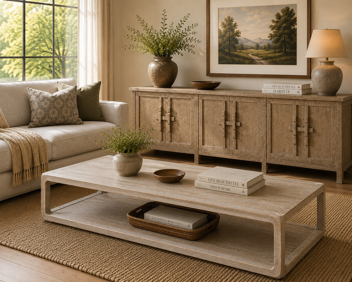 Peking Ming Coffee Table With Base White Wash 68X28X17.7H