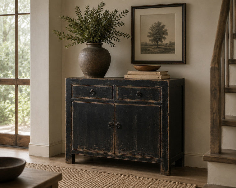 Two Drawers Cabinet Distressed Black 39x18x35H image 3